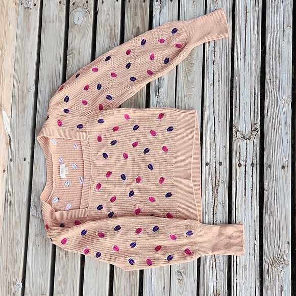 Maeve Elliana Embroidered Mutton Sleeve Sweater Sand Large Ladybug Knit Fall - Picture 6 of 12